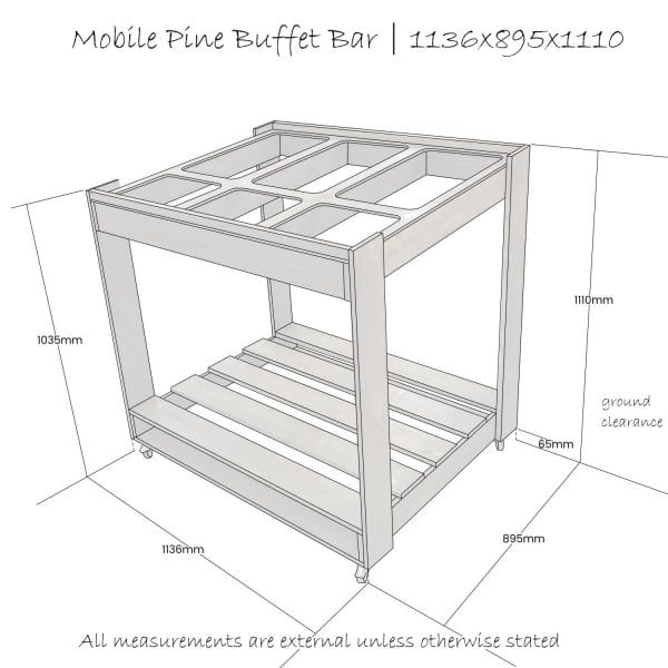Mobile Buffet Servery Display Unit 1136x895x1110 Schematic with labels