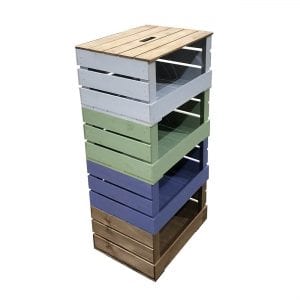 4 multi coloured crate tower storage unit 500x370x1048